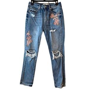 Garage‎ Mom Jeans Floral Embroidered Distressed High Rise 7